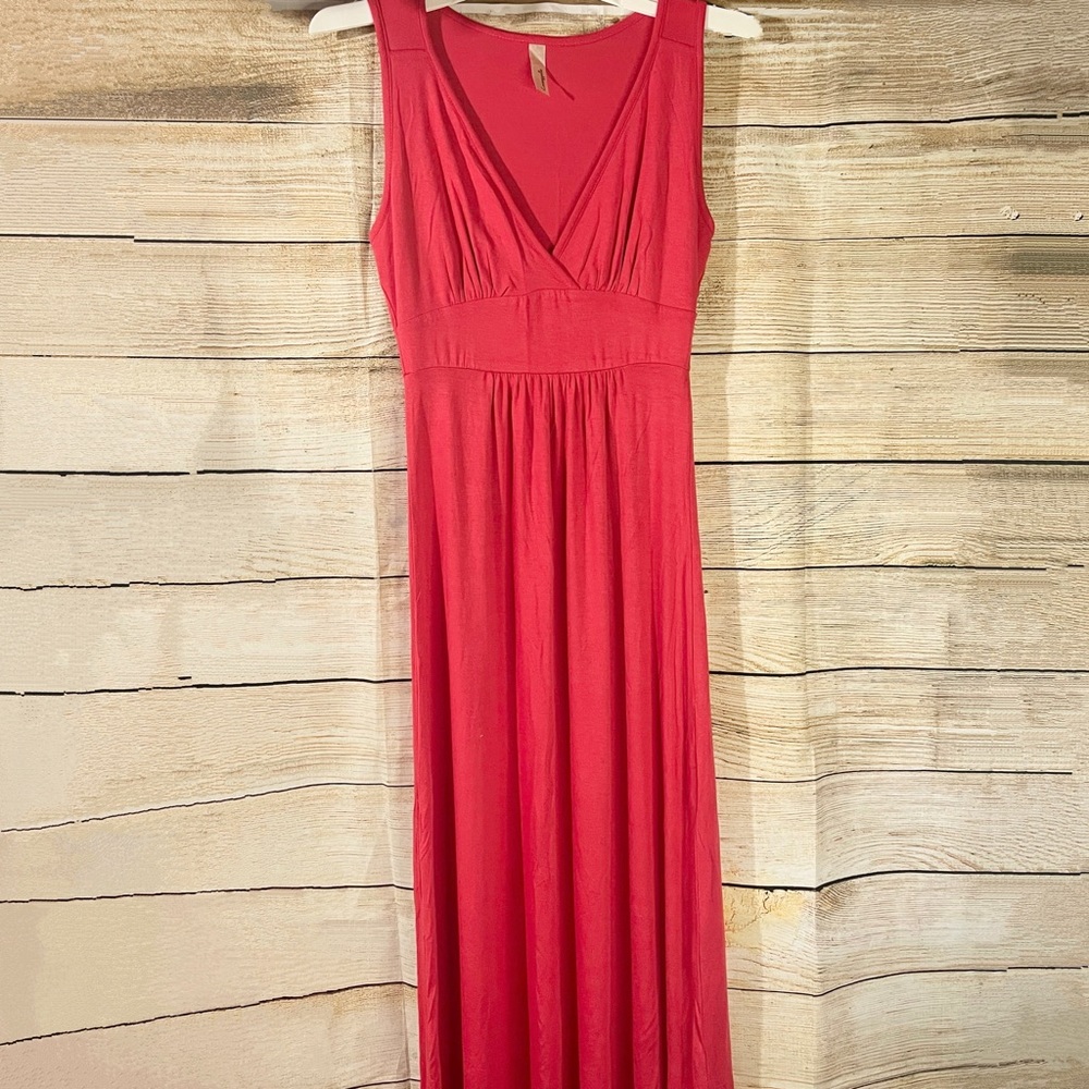 Loveappella v-neck jersey stretch orange maxi sleeveless dress Size XS pullover - Picture 2 of 9